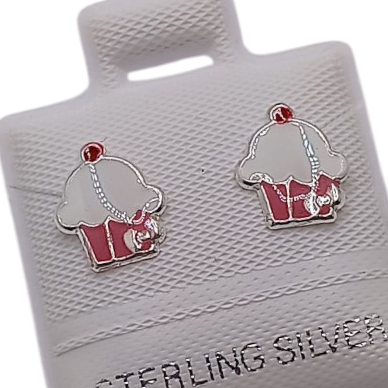 BROQUEL CUPCAKE ESMALTADO  ESPUMA BCA, BROCHE BOLITA, PLATA .925