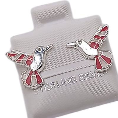 BROQUEL COLIBRI ESMALTADO ROSA/BCO, BROCHE BOLITA PLATA .925