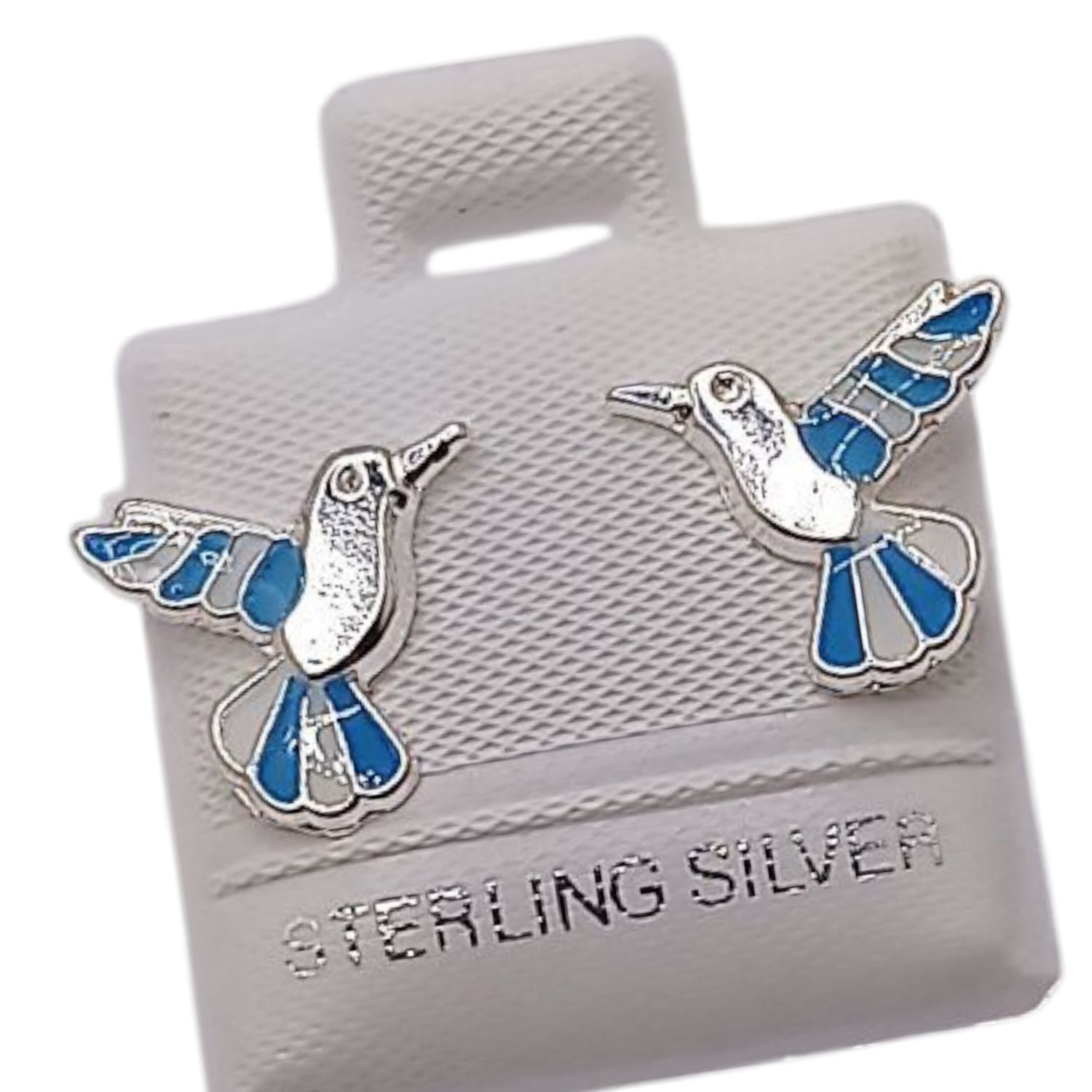 BROQUEL COLIBRI AZUL/BCO, BROCHE BOLITA PLATA .925
