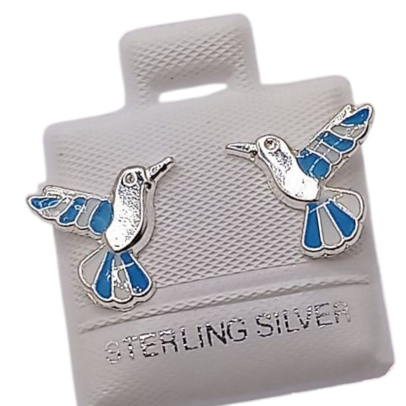 BROQUEL COLIBRI AZUL/BCO, BROCHE BOLITA PLATA .925