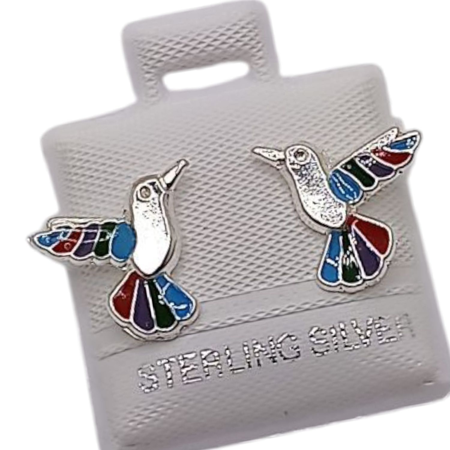 BROQUEL COLIBRI ESMALTADO MULTICOLOR, BROCHE BOLITA PLATA .925