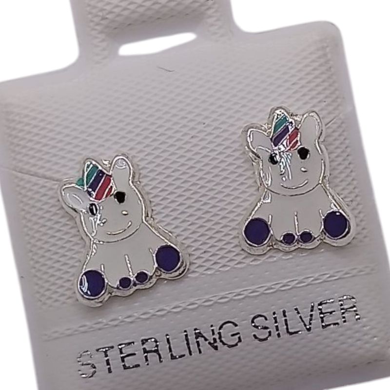 BROQUEL UNICORNIO ESMALTADO LILA, BROCHE BOLITA PLATA .925