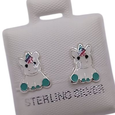 BROQUEL UNICORNIO ESMALTADO VERDE, BROCHE BOLITA, PLATA .925