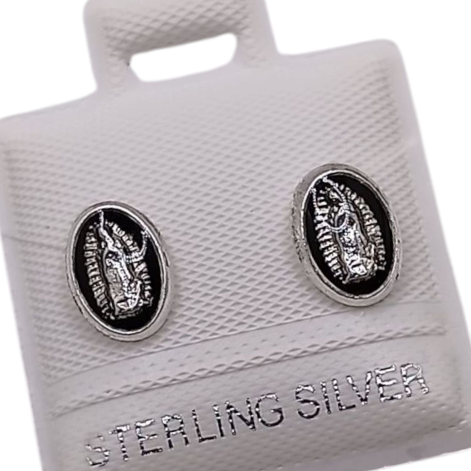 BROQUEL VIRGEN DE GPE ESMALTE NEGRO, BROCHE BOLITA PLATA .925