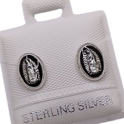 BROQUEL VIRGEN DE GPE ESMALTE NEGRO, BROCHE BOLITA PLATA .925