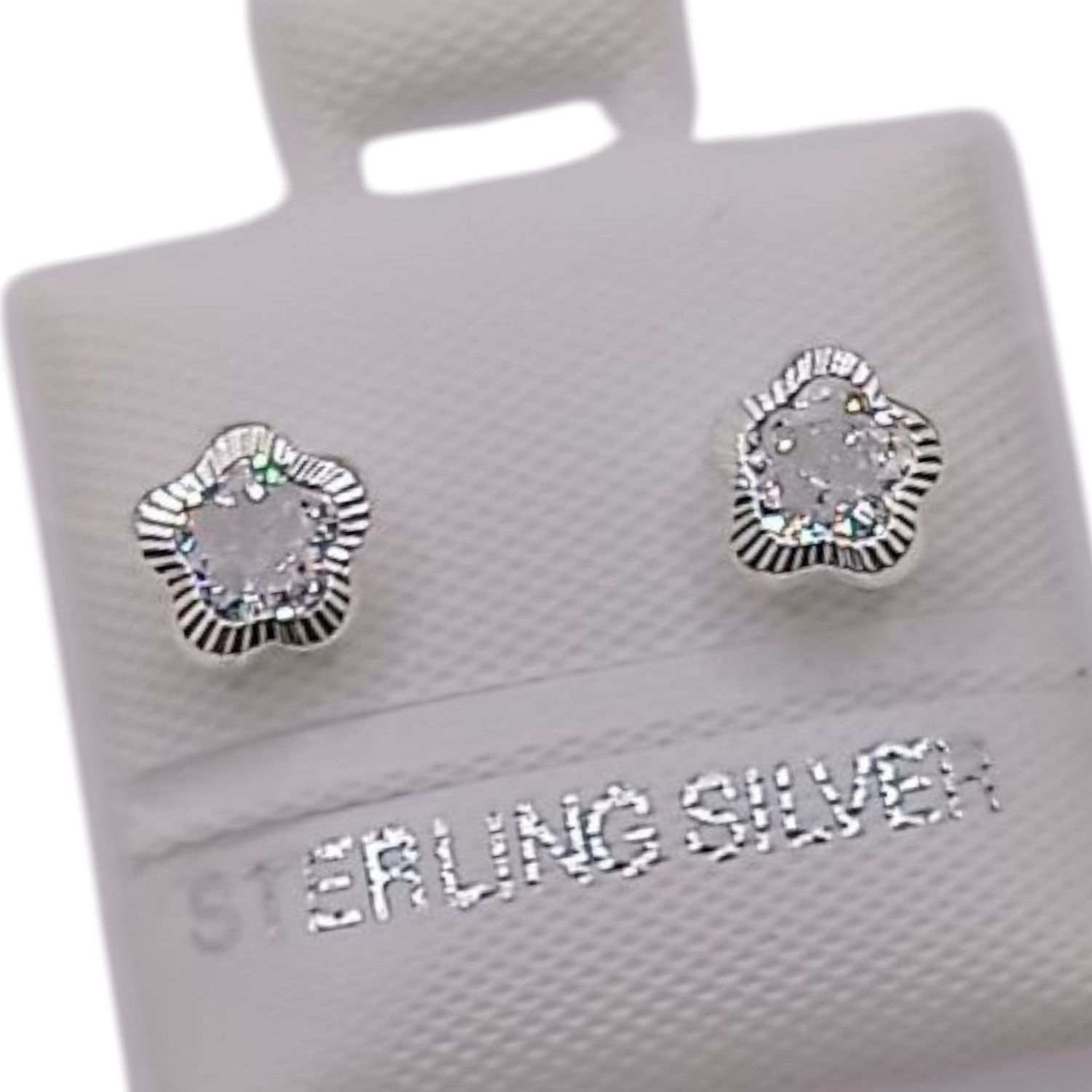 BROQUEL FLOR CON BISEL DIAMANTADO CZ BCA, BROCHE BOLITA, PLATA .925