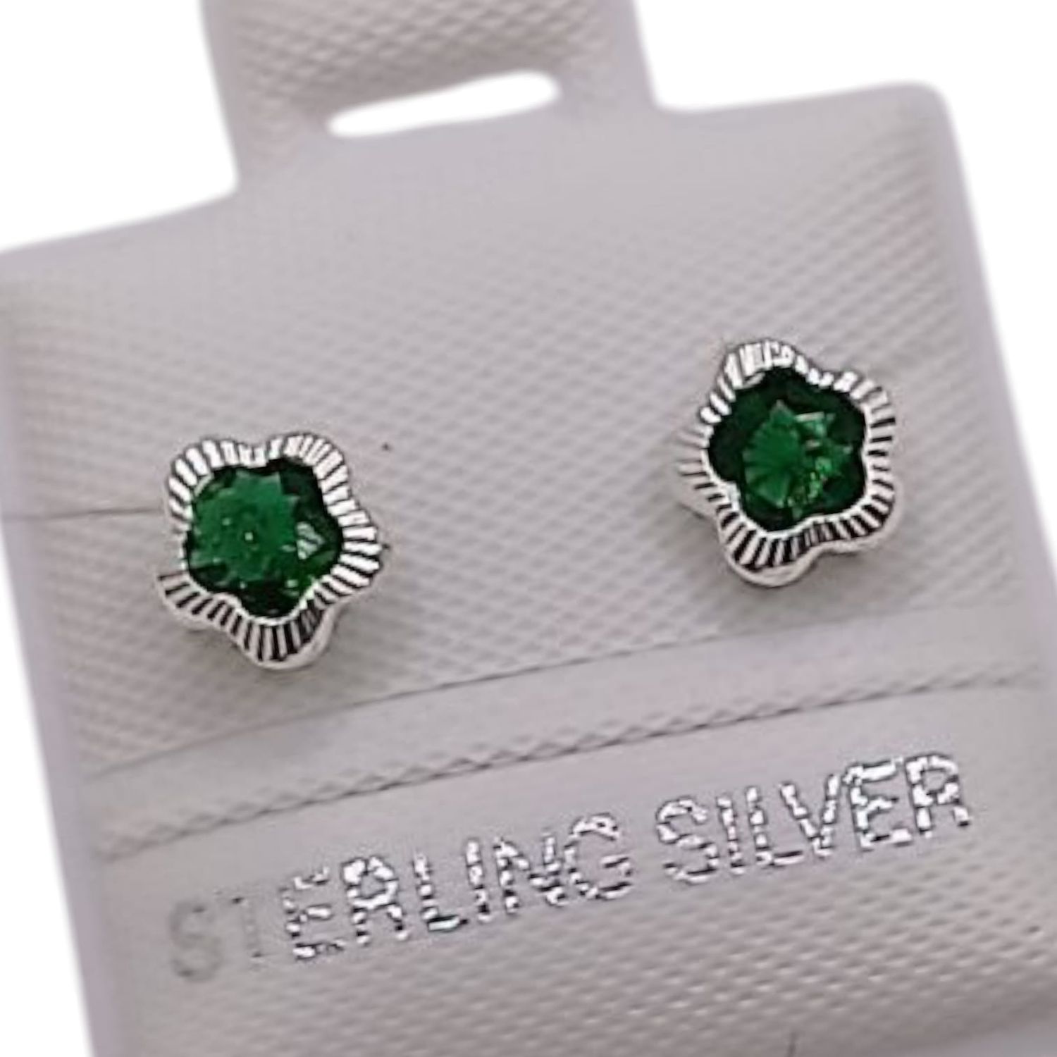 BROQUEL FLOR BISEL DIAMANTADO CZ VERDE, BROCHE BOLITA, PLATA .925