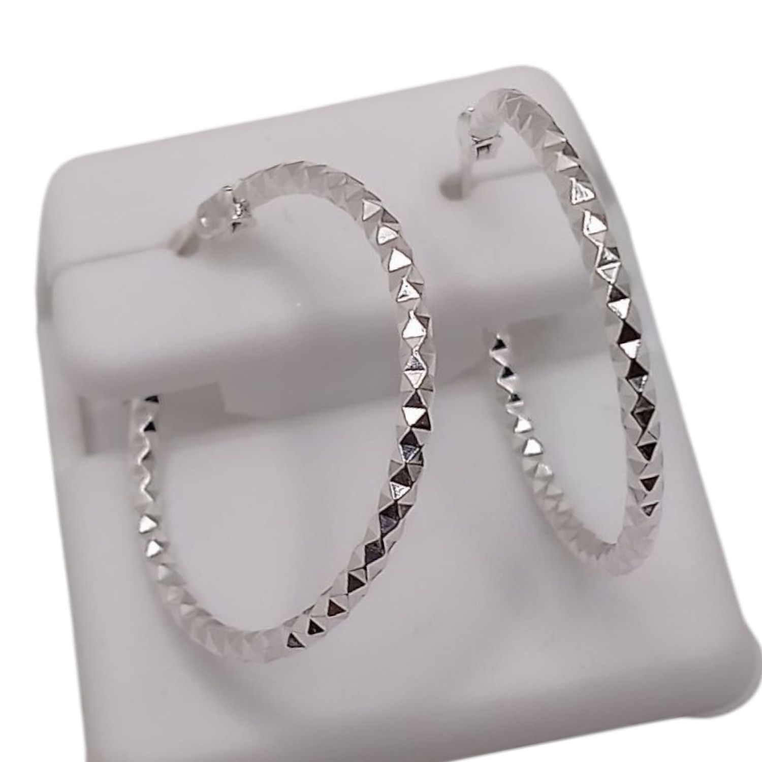 ARRACADA FANCY DIAMANTADA 3.5 CM, PLATA .925