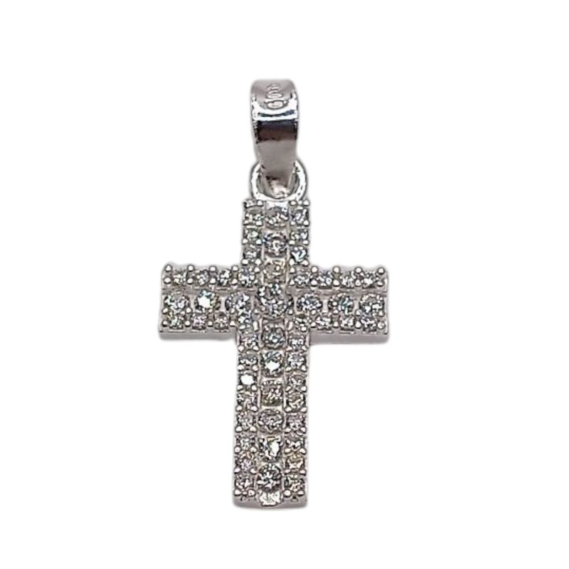 DIJE CRUZ FANCY CON CZ 2.5 CM LARGO TOTAL PLATA .925