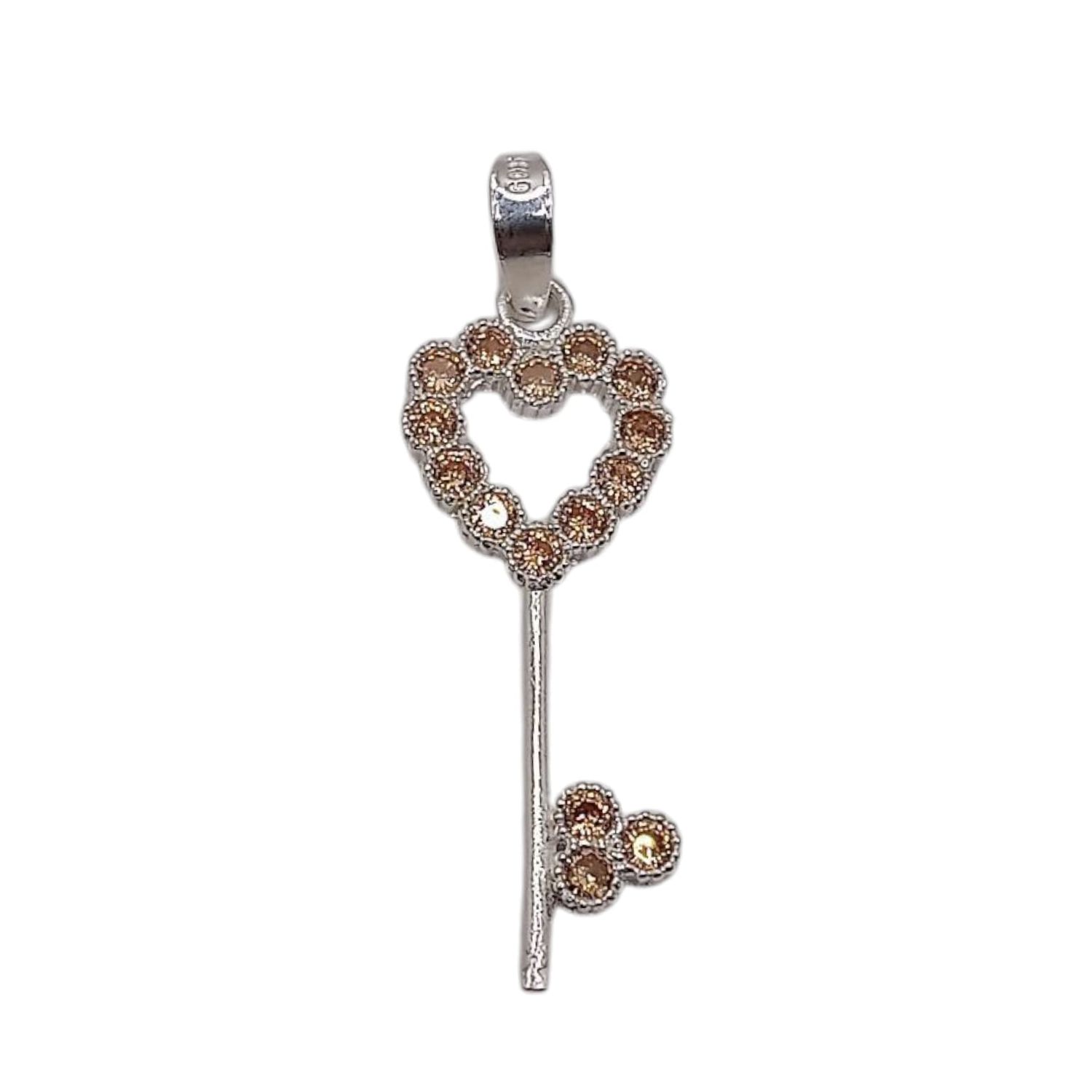 LLAVE CORAZON MICROPAVE CZ AMBAR 3 CM PLATA .925