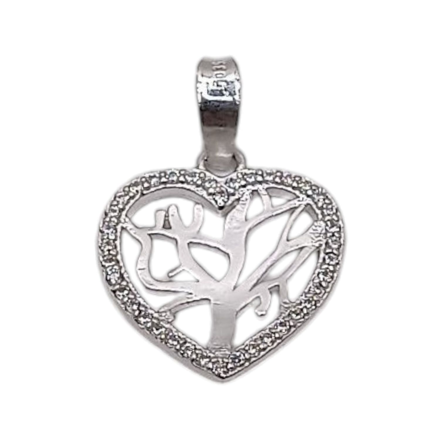 DIJE CORAZON CON ARBOL DE LA VIDA MICROPAVE  2 CM LARGO TOTAL  PLATA .925