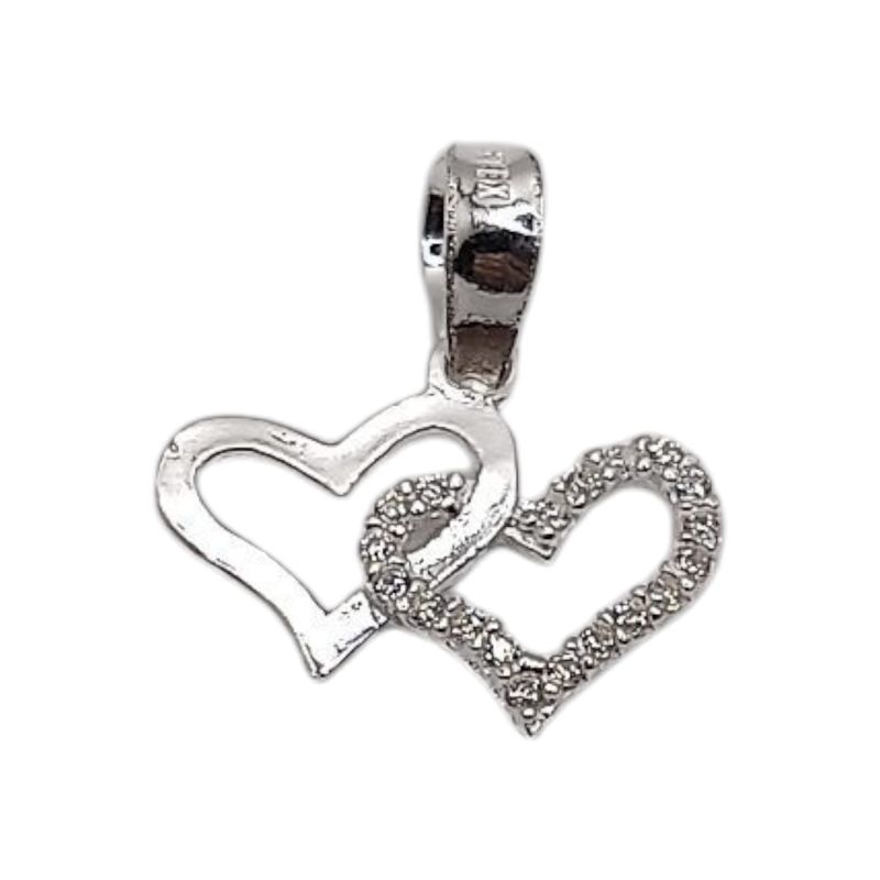 DIJE CORAZONES CON MINI CZ 1.5 CM LARGO TOTAL PLATA .925