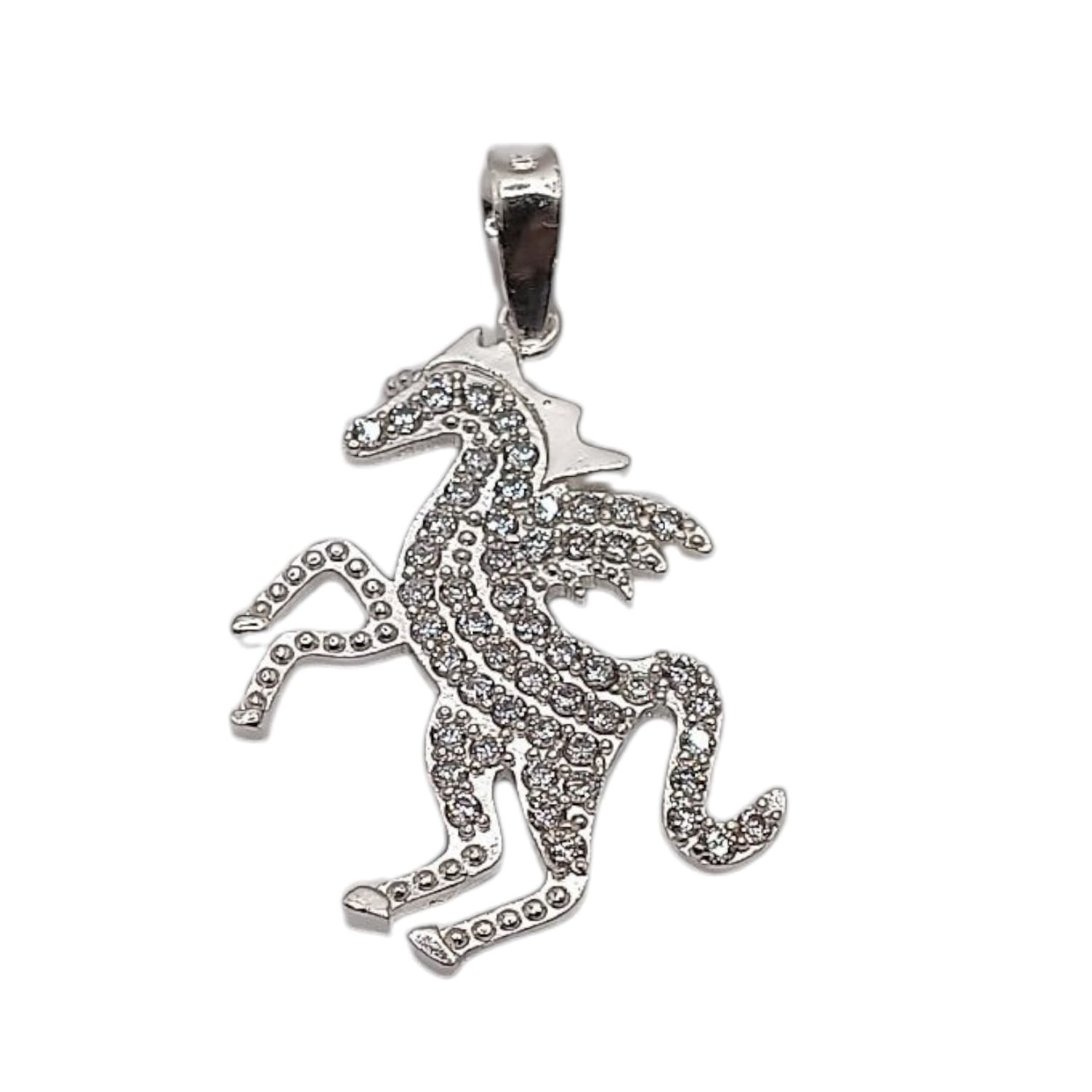 DIJE UNICORNIO CON CZ 3.3 CM, PLATA .925