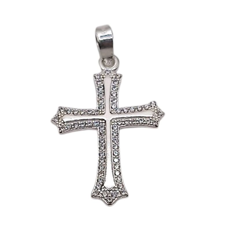 DIJE CRUZ FANCY CON CZ 3 CM LARGO TOTAL PLATA .925