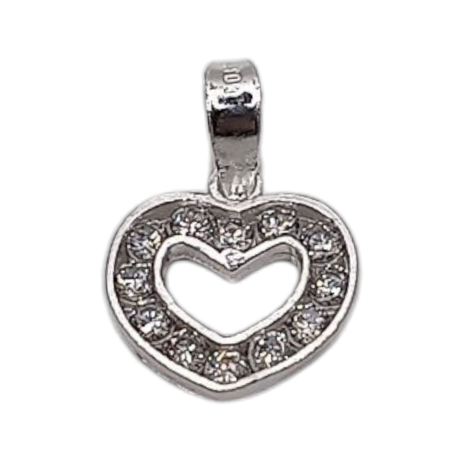 DIJE CORAZON CON CZ 1.5 CM LARGO TOTAL PLATA .925