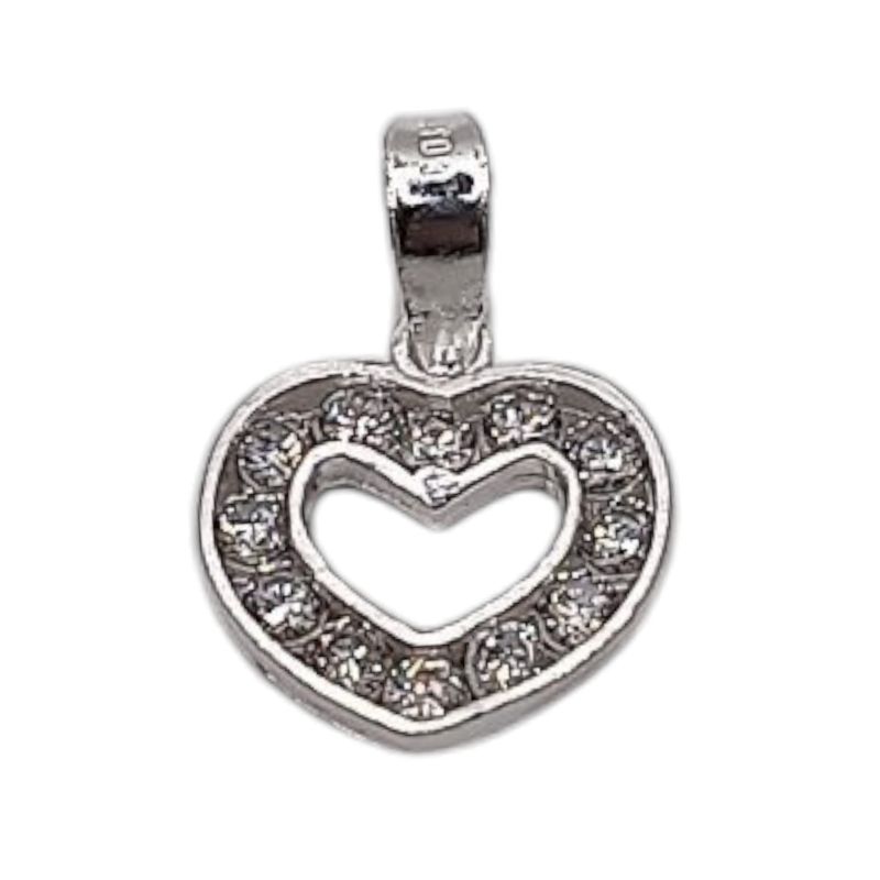 DIJE CORAZON CON CZ 1.5 CM LARGO TOTAL PLATA .925