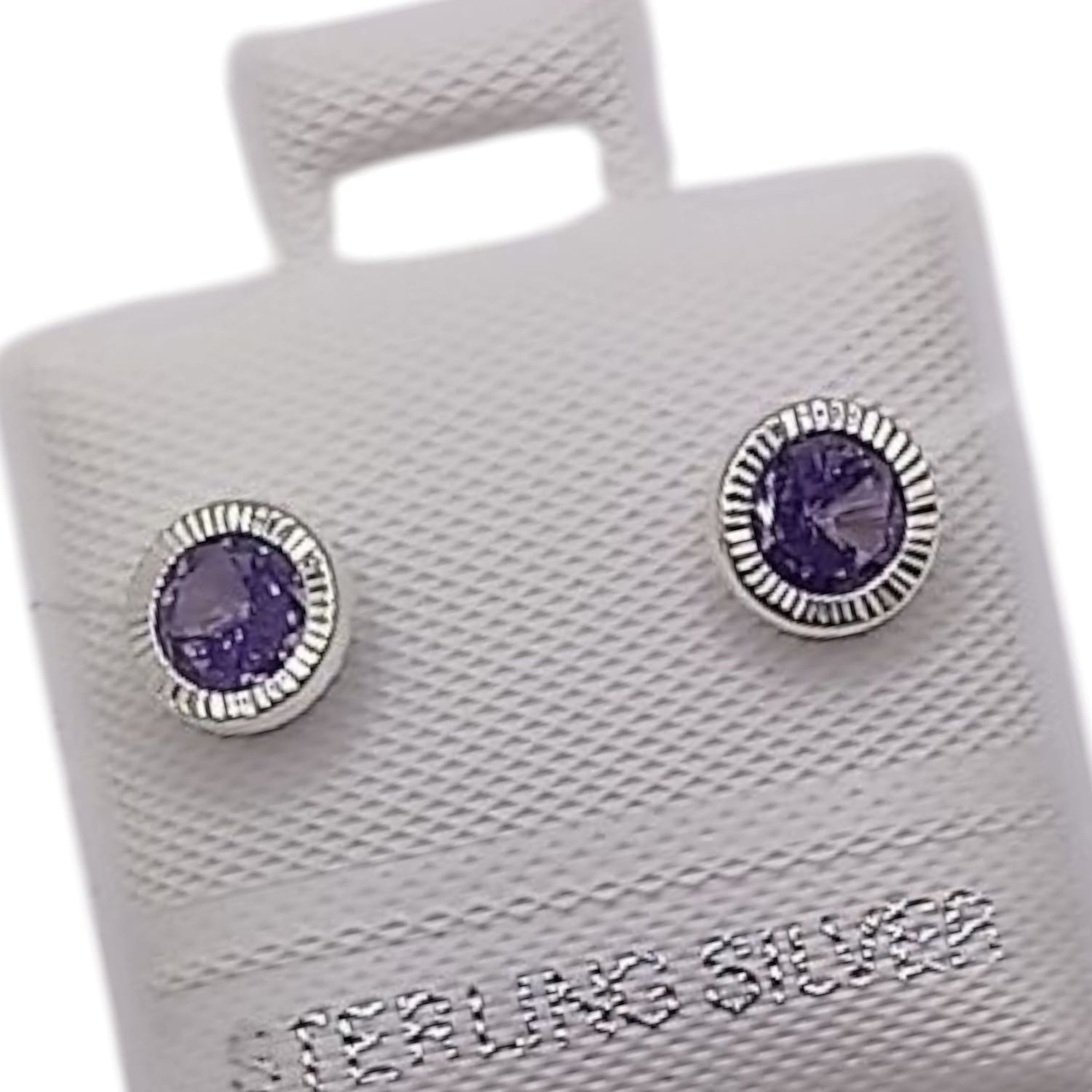 BROQUEL BISEL DIAMANTADO CZ LILA 5 MM PLATA .925