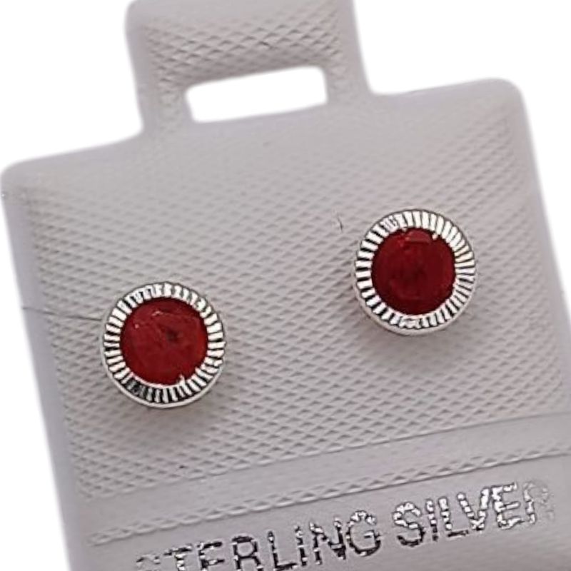 BROQUEL BISEL DIAMANTADO CZ ROJA 5 MM, PLATA .925