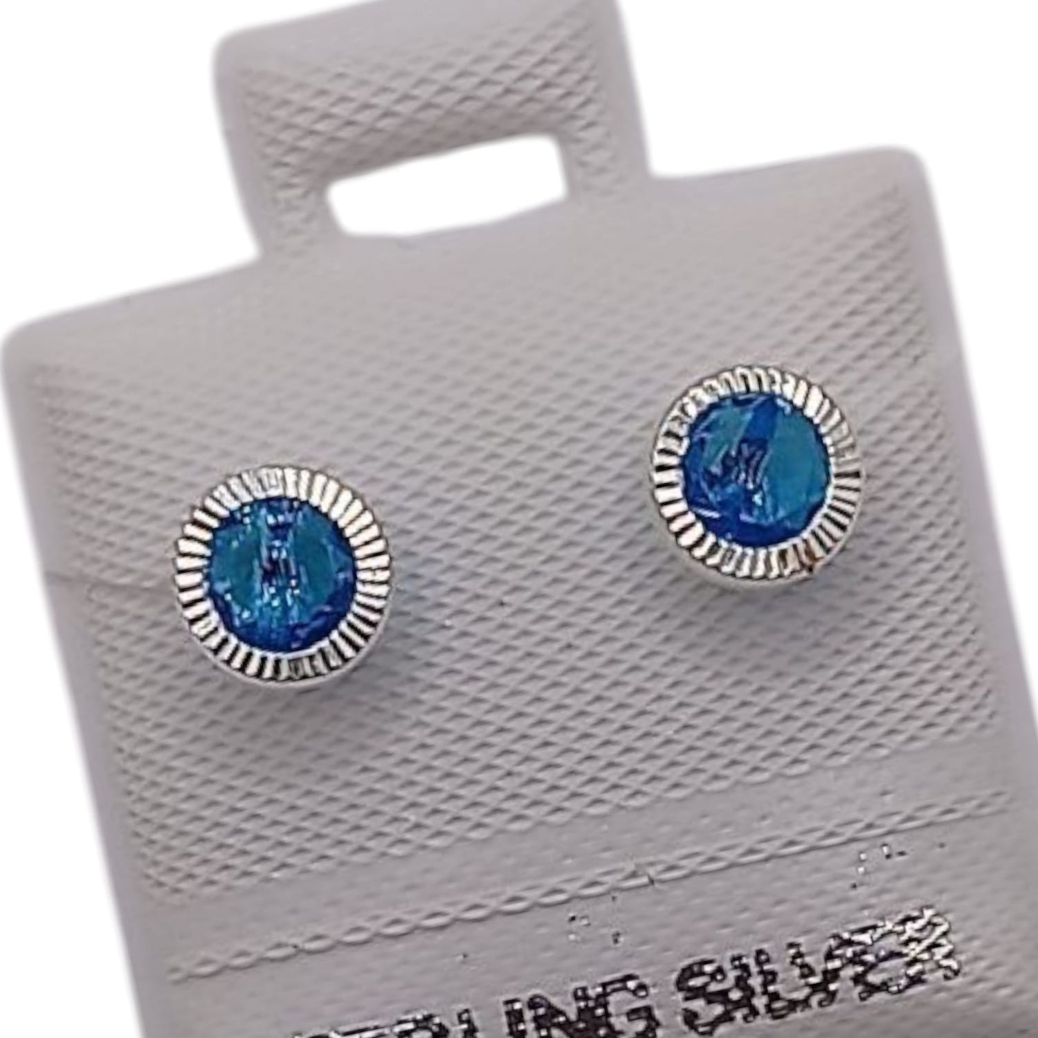 BROQUEL BISEL DIAMANTADO CZ AZUL 5 MM, PLATA .925