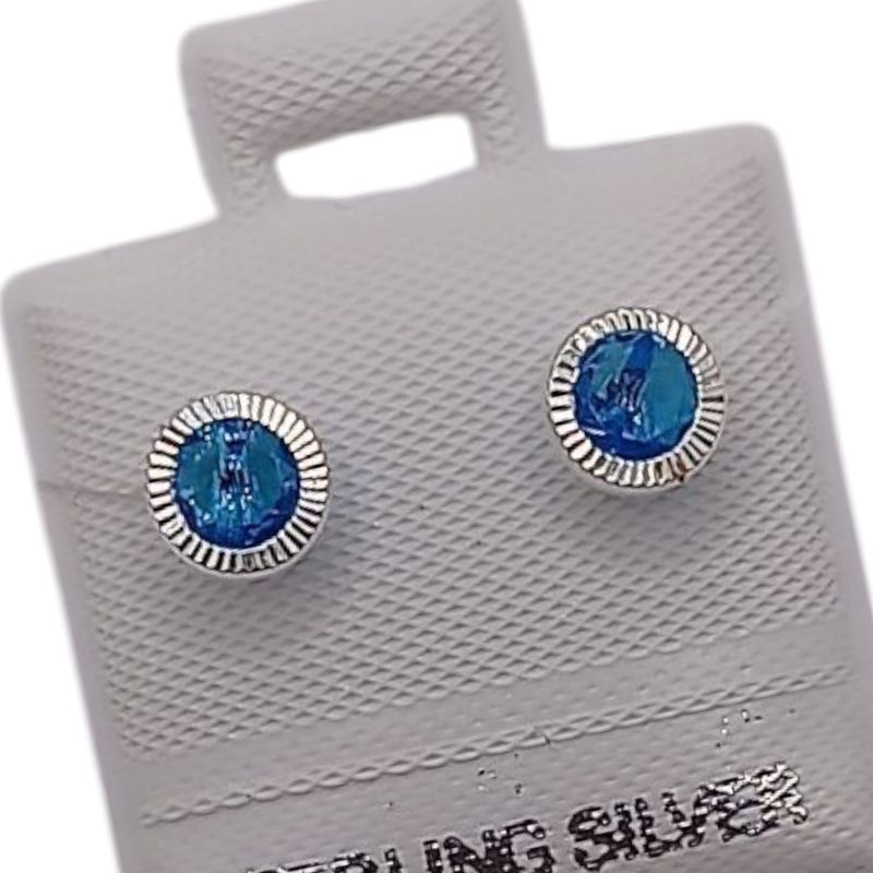BROQUEL BISEL DIAMANTADO CZ AZUL 5 MM, PLATA .925
