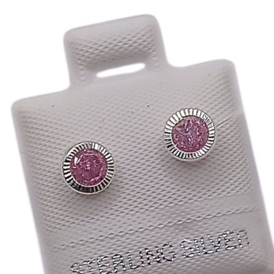 BROQUEL CON BISEL DIAMANTADO CZ ROSA 5MM, PLATA .925