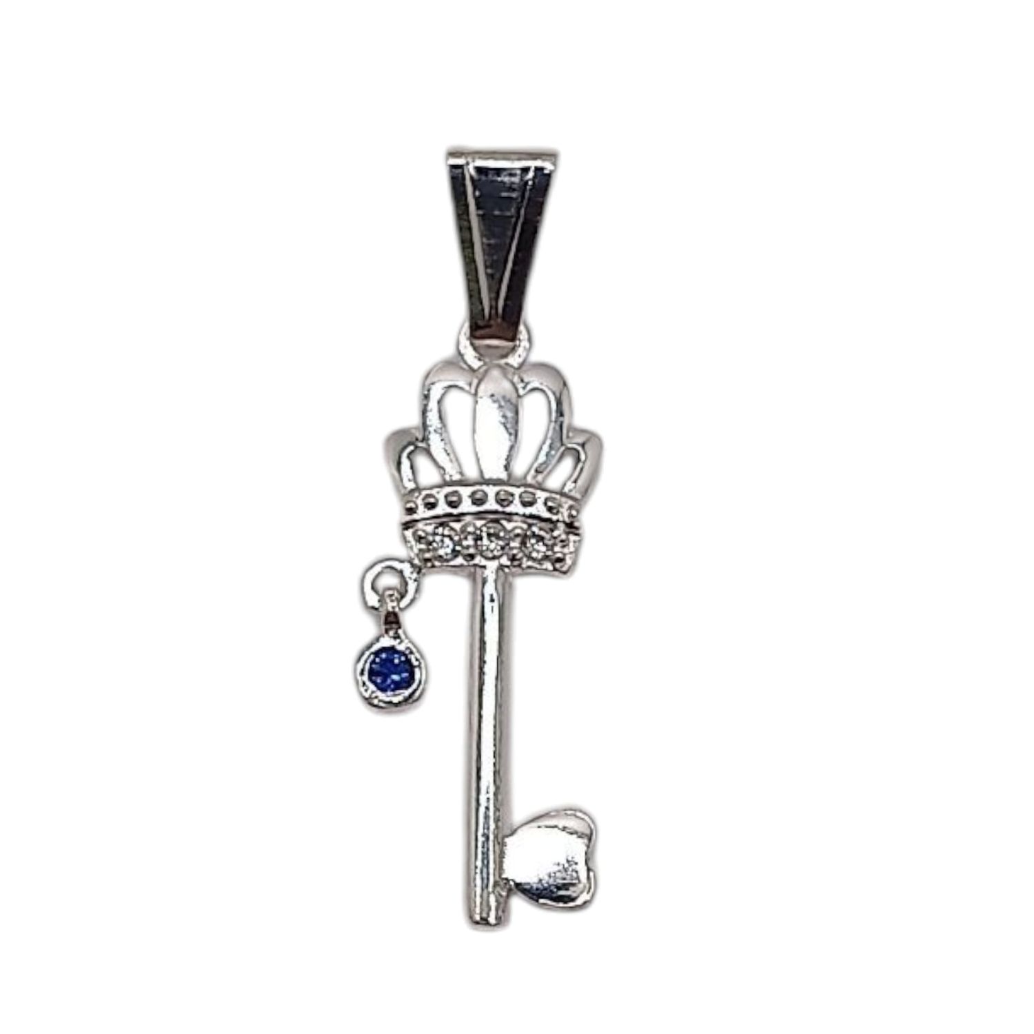 DIJE LLAVE 2.5 CM CZ AZUL  PLATA .925