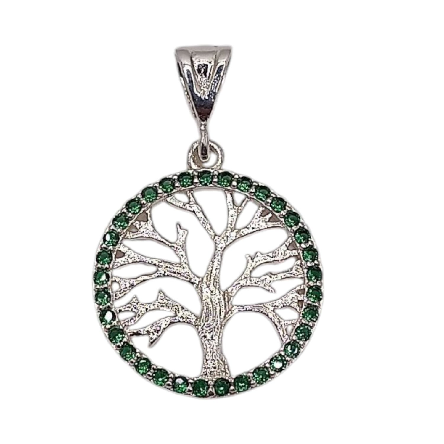 DIJE ARBOL DE LA VIDA CON CZ VDE 3.3 CM LARGO TOTAL CON ASA   PLATA .925