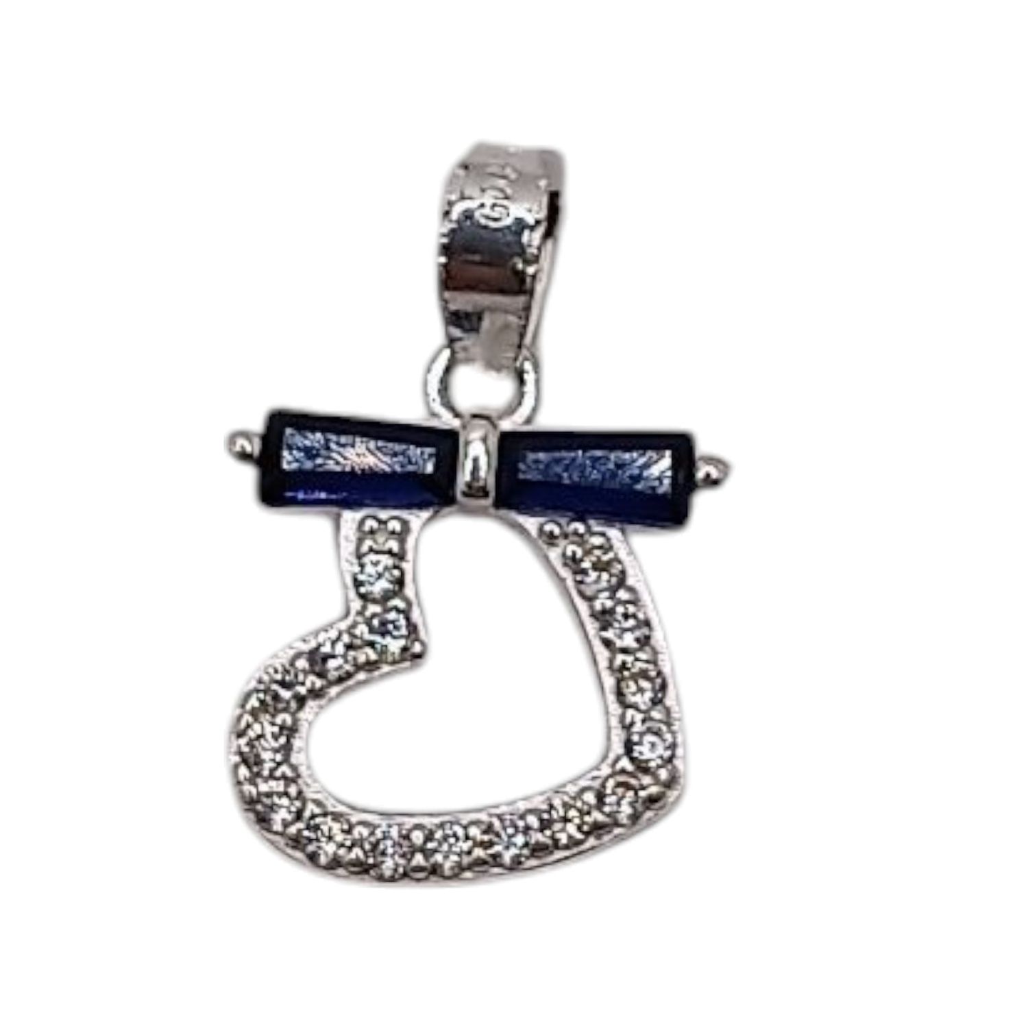 DIJE DE CORAZON CON CZ AZUL 2CM PLATA .925
