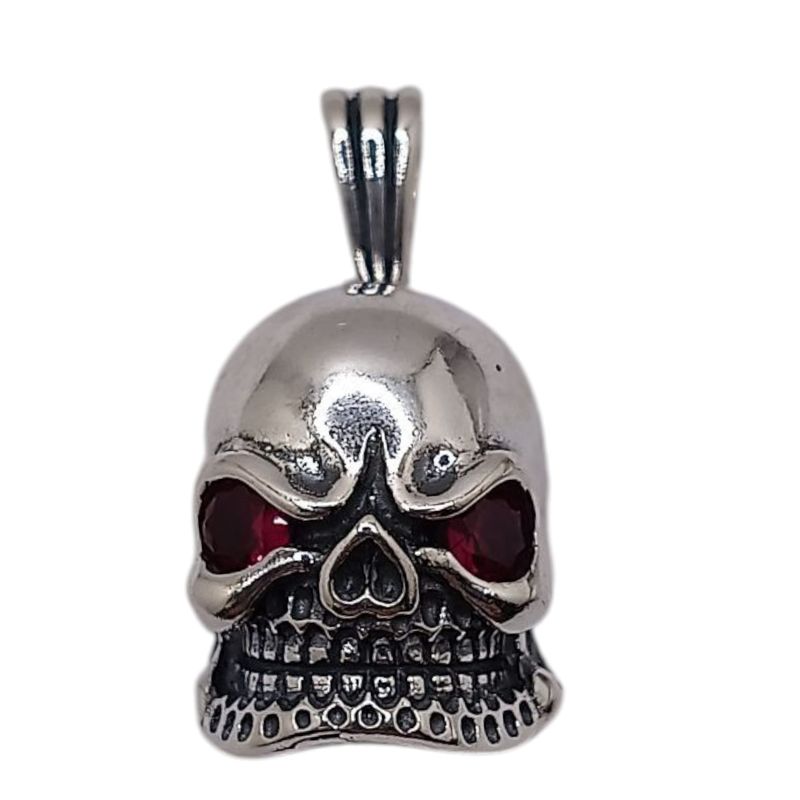 DIJE CALAVER A OJO CZ ROJA  LARGO TOTAL 3.5 CM PLATA .925
