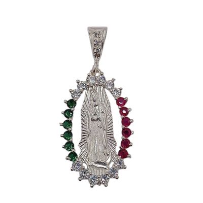 DIJE VIRGEN DE GUADALUPE BANDERA 4.5 CM PLATA .925
