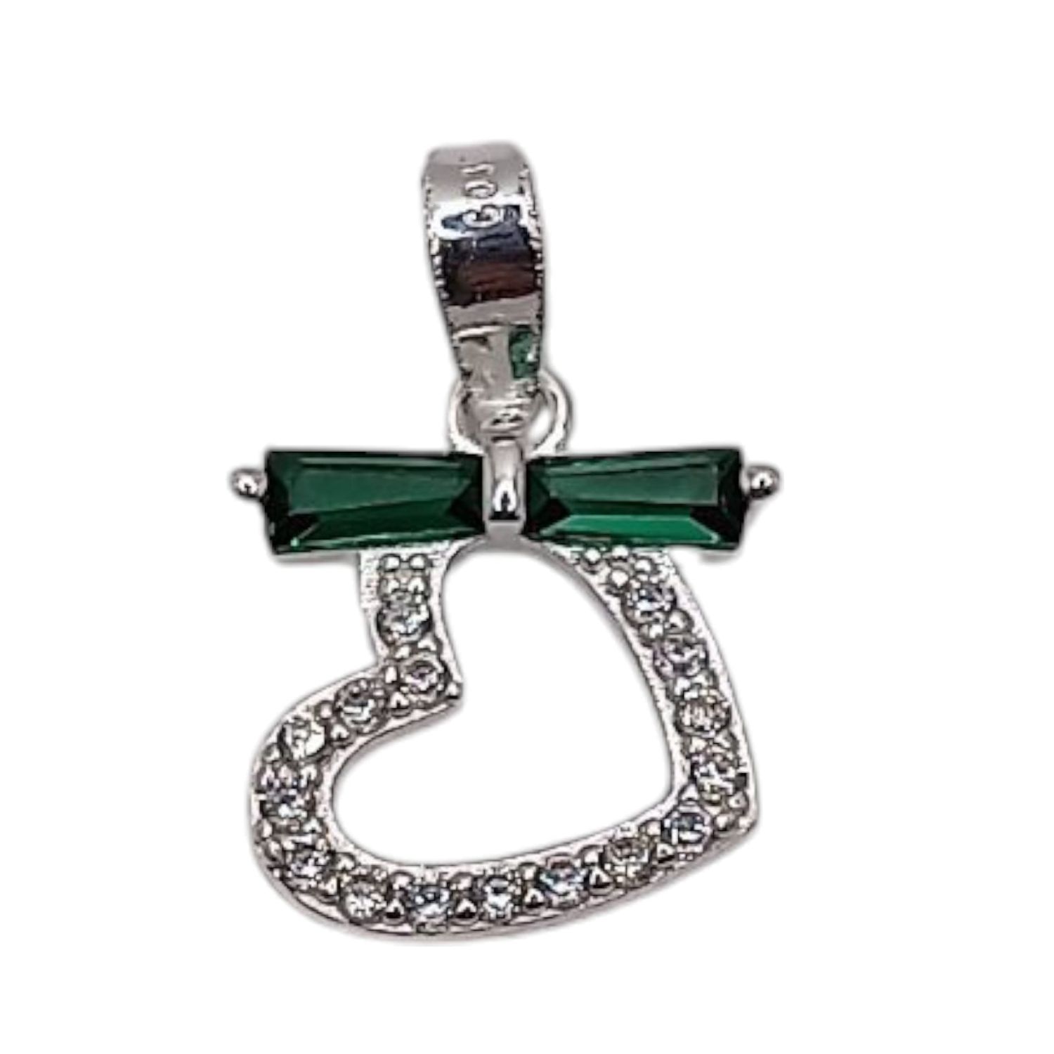 DIJE DE CORAZON CON CZ VERDE 2CM PLATA .925