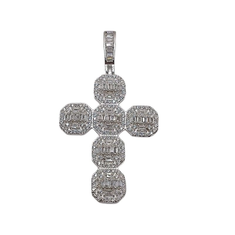 Dije Cruz Micropabe Ultra fancy mide 6cm PLATA .925