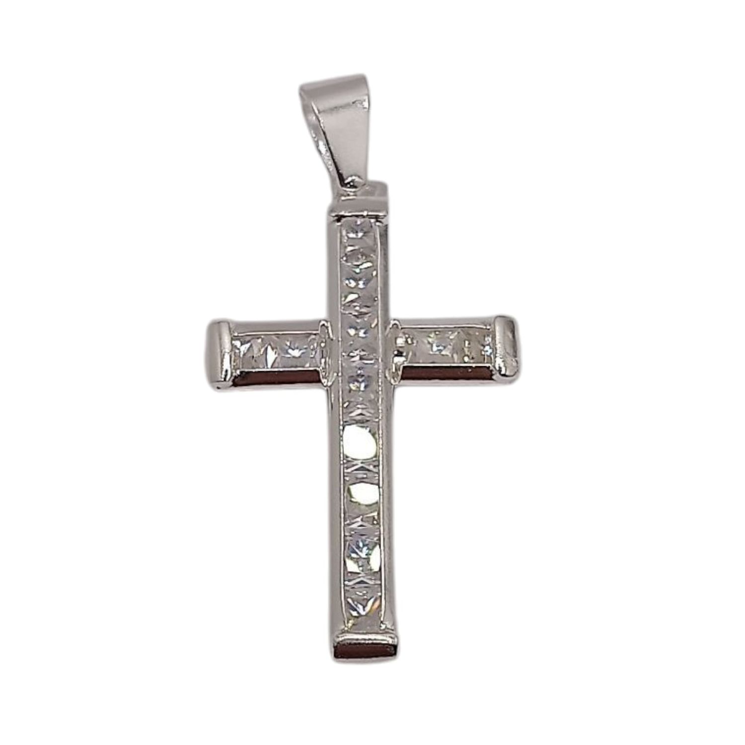 DIJE CRUZ CON CZ BLANCA 3.5  CM PLATA .925