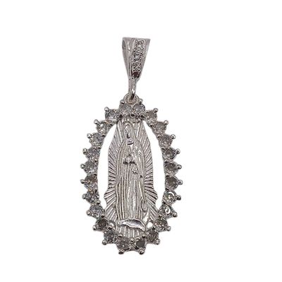 DIJE VIRGEN DE GUADALUPE CON CZ BLANCA 4.5 CM PLATA .925