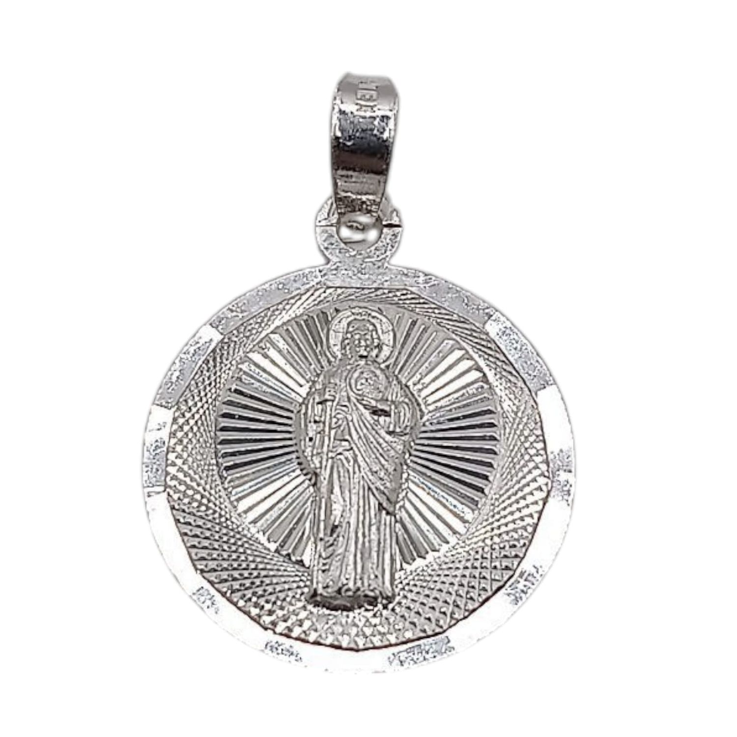 MEDALLA DE SAN JUDAS T  DIAMANTADA  2.5 CM PLATA .925