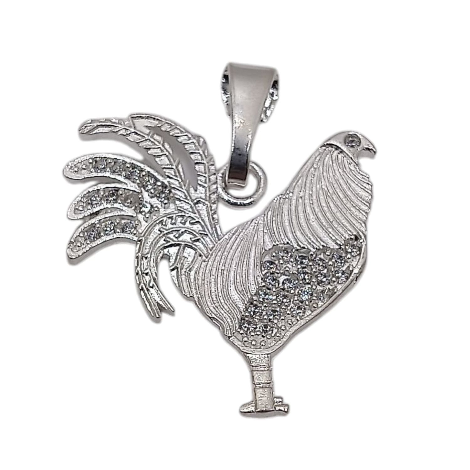 DIJE GALLO 3.5 CM CON MINI  CZ PLATA .925