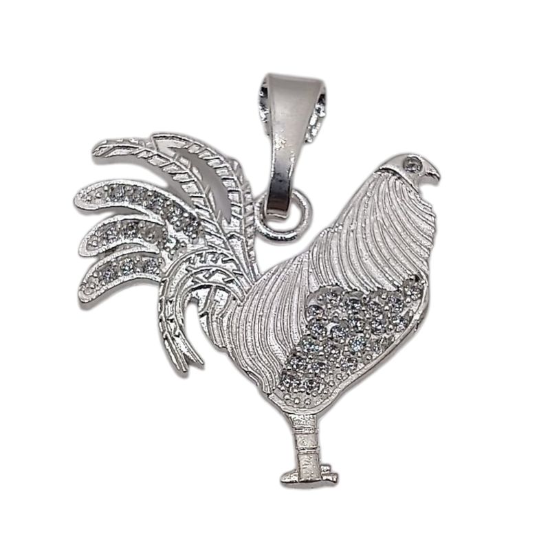 DIJE GALLO 3.5 CM CON MINI  CZ PLATA .925