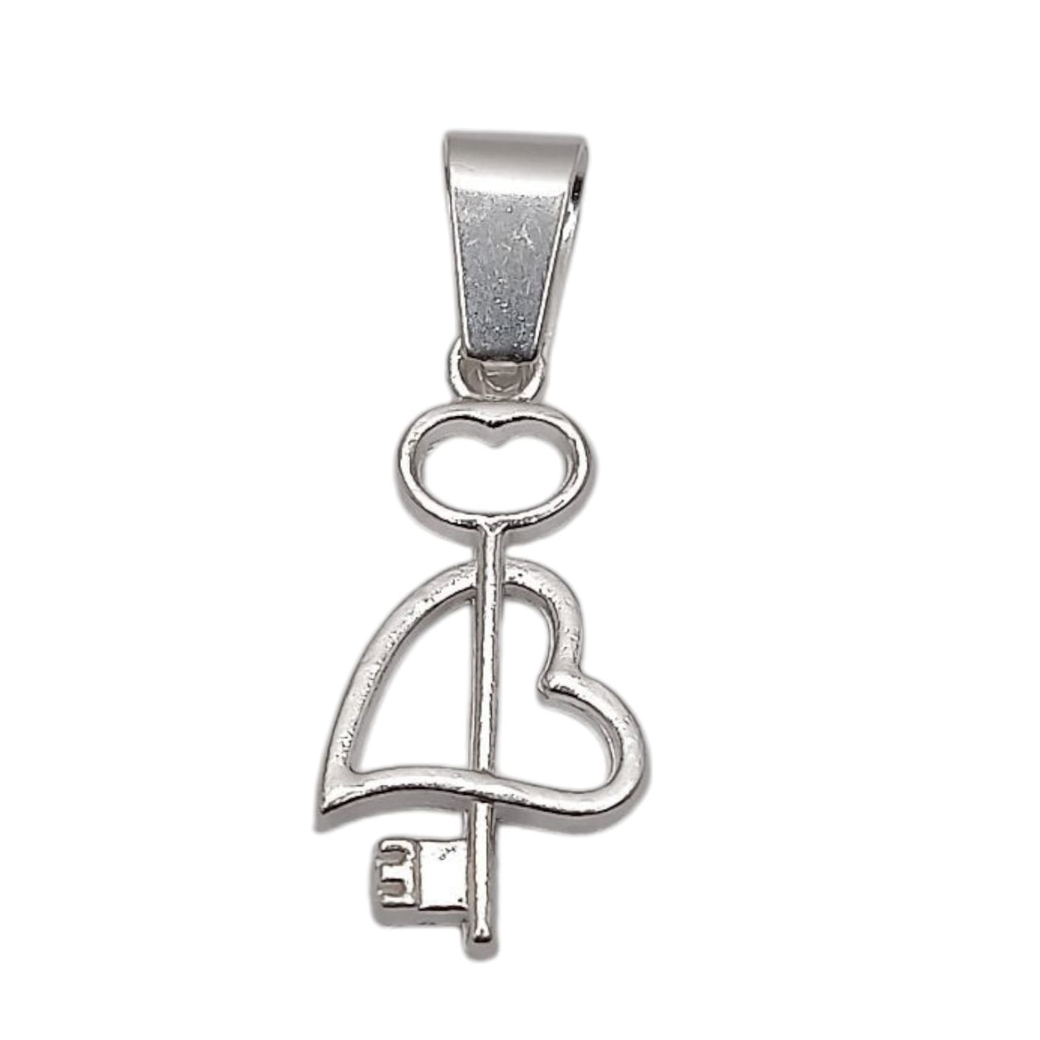 DIJE CORAZON CON FLECHA LLAVE  2 CM PLATA .925