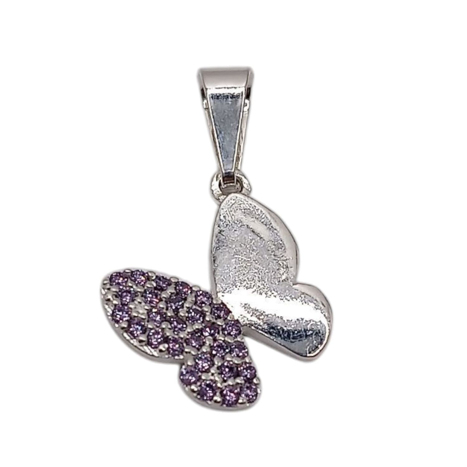 DIJE  MARIPOSA  2.5 CM LARGO TOTAL CON CZ LILA PLATA .925