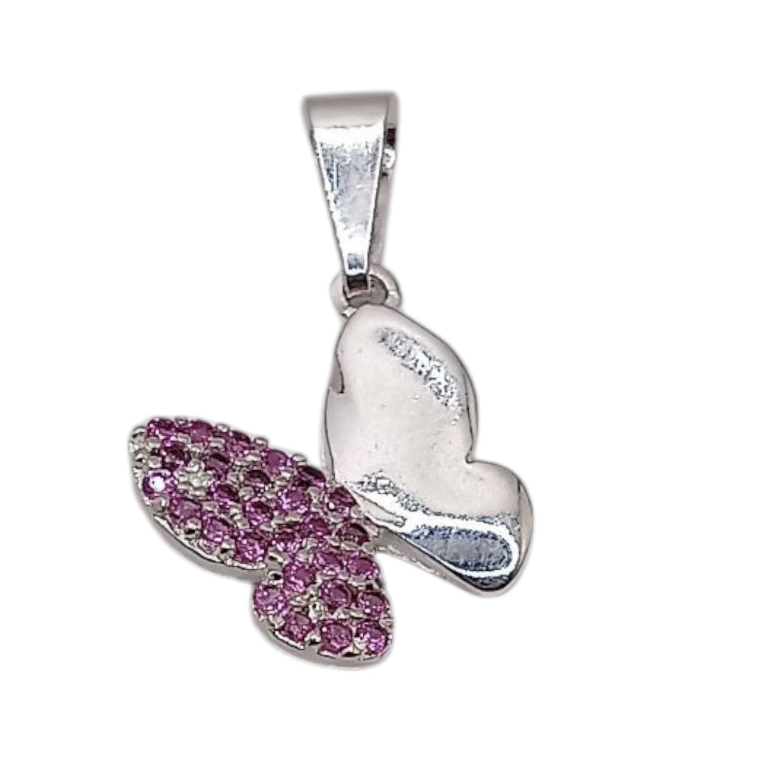 DIJE  MARIPOSA 2.2 CM LARGO TOTAL  CZ ROSA PLATA .925
