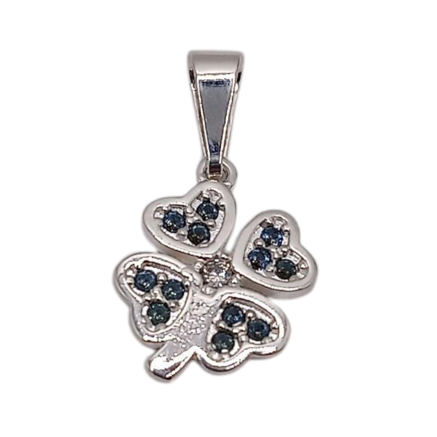 DIJE  TREBOL 2.2 CM LARGO TOTAL CZ AZUL  PLATA .925