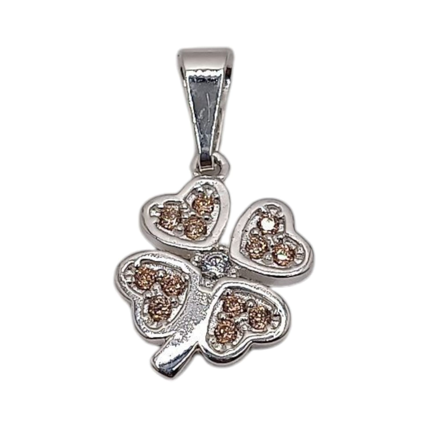 DIJE  TREBOL 2.2 CM LARGO TOTAL CZ AMBAR PLATA .925