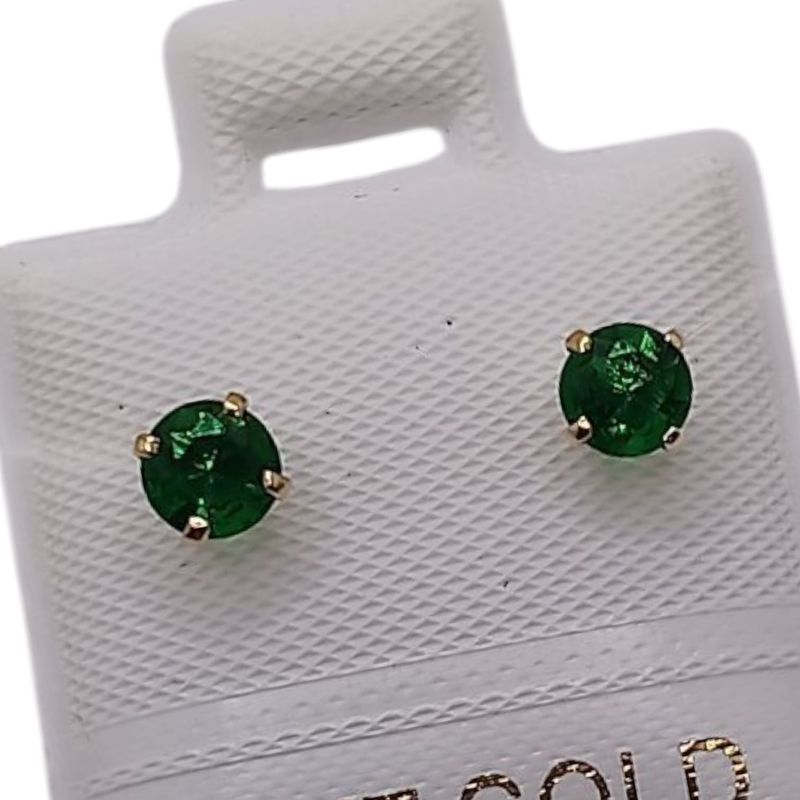 BROQUEL RECTO # 4  REDONDO CZ VERDE  BROCHE BOLITA ORO 14K
