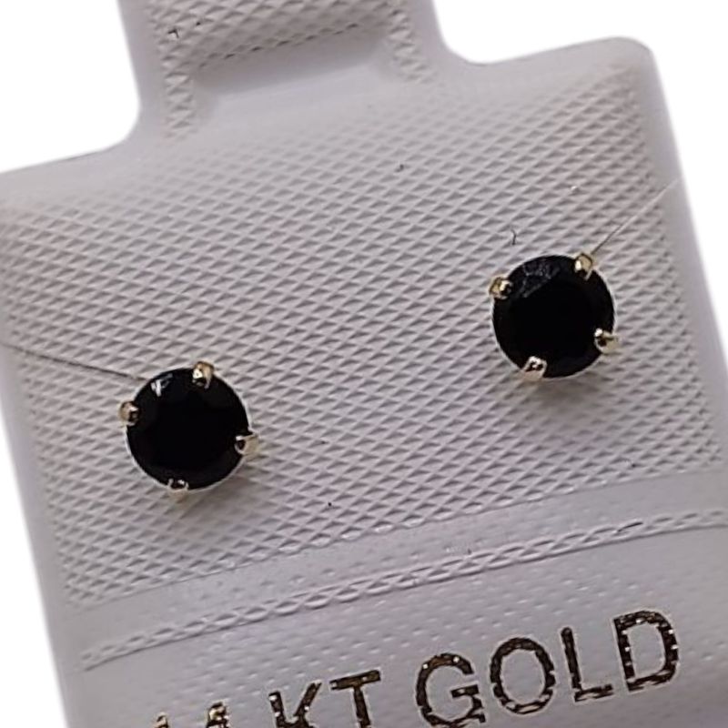 BROQUEL RECTO REDONDO # 4, CZ NEGRA, BROCHE BOLITA, ORO 14K