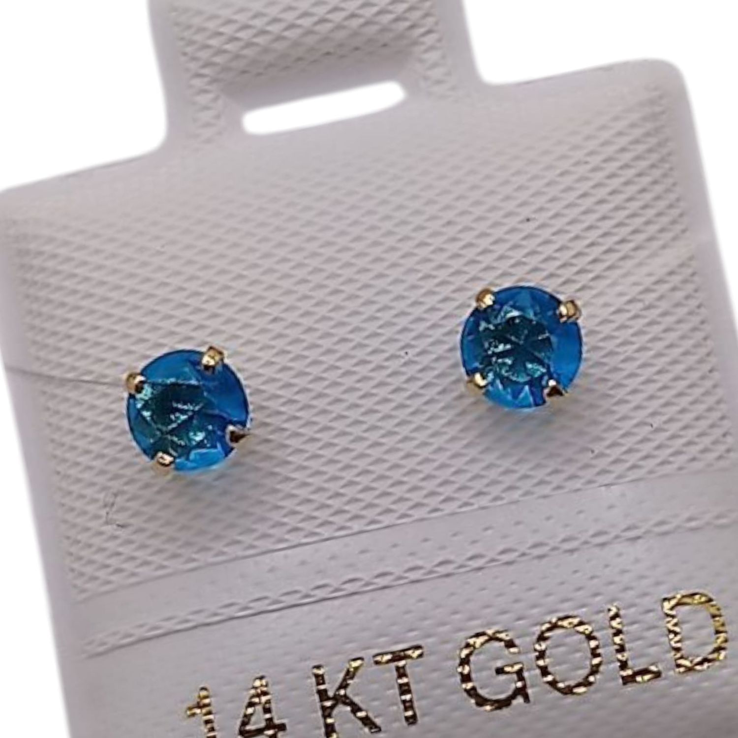 BROQUEL RECTO REDONDO CZ AZUL # 4, BROCHE BOLITA, ORO 14K