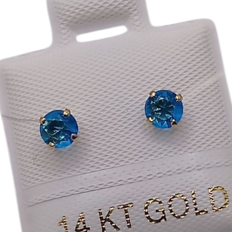 BROQUEL RECTO REDONDO CZ AZUL # 4, BROCHE BOLITA, ORO 14K