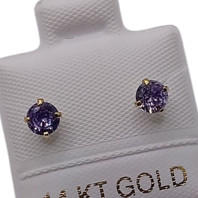 BROQUEL RECTO  REDONDO CZ MORADO # 4  ORO 14K