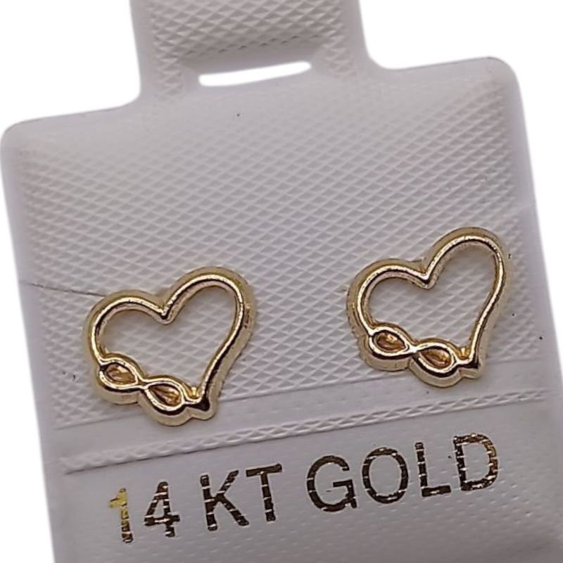 BROQUEL CORAZON CON INFINITO, BROCHE BOLITA  ORO 14K