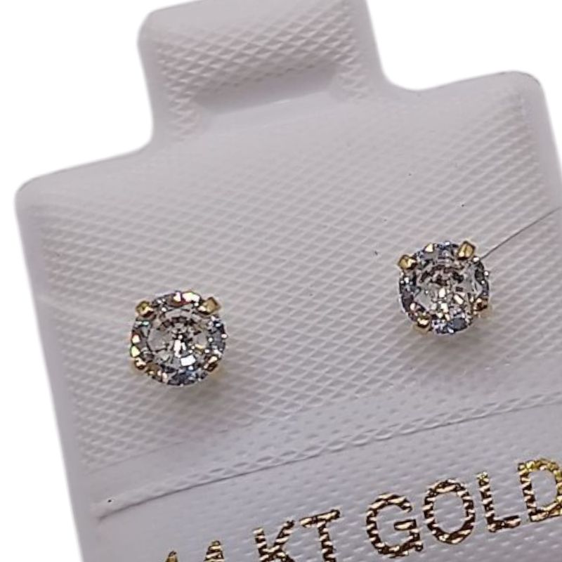 BROQUEL RECTO REDONDO CZ BLANCA # 4, BROCHE BOLITA, ORO 14K