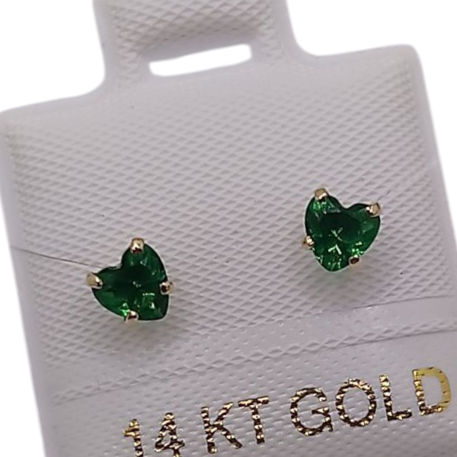 BROQUEL CORAZON CZ VERDE #4, BROCHE BOLITA ORO 14K